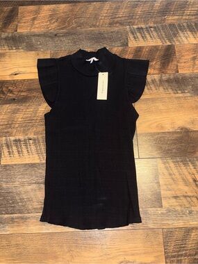 Francesca's Collections Black Ruffled Sleeve Mock Neck Tank
